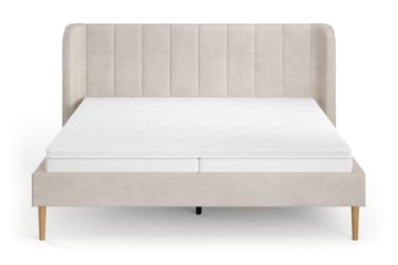 Nattljus sengeramme 180x200 cm eik med HVILA fjærmadrass og vendbar overmadrass med sommer- og vinterside med vaskbart trekk - Beige - Møbler - Senger - Sengeramme & sengestamme