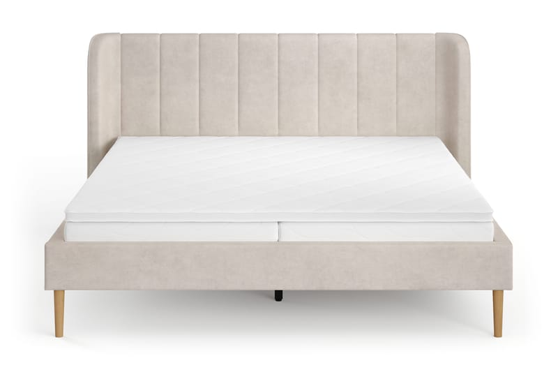 Nattljus sengeramme 180x200 cm eik med HVILA fjærmadrass og vendbar overmadrass med sommer- og vinterside med vaskbart trekk - Beige - Møbler - Senger - Sengeramme & sengestamme
