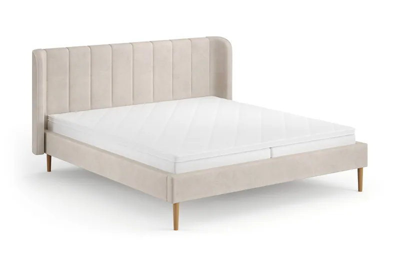 Nattljus sengeramme 180x200 cm eik med HVILA fjærmadrass og vendbar overmadrass med sommer- og vinterside med vaskbart trekk, Beige