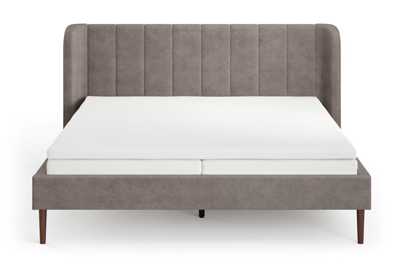 Nattljus sengeramme 180x200 cm valnøtt med HVILA pocketfjærmadrass og overmadrass i memoryskum med vaskbart trekk - Brun - Møbler - Senger - Sengeramme & sengestamme