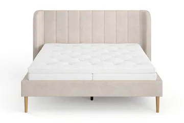 Nattlys sengeramme 160x200 cm eik med HVILA fjærmadrass og overmadrass Classic med vaskbart trekk - Beige - Møbler - Senger - Sengeramme & sengestamme