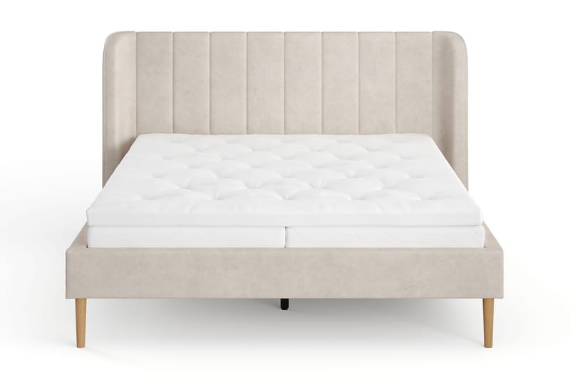 Nattlys sengeramme 160x200 cm eik med HVILA fjærmadrass og overmadrass Classic med vaskbart trekk - Beige - Møbler - Senger - Sengeramme & sengestamme