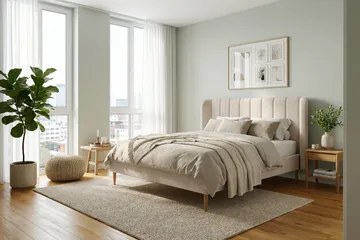 Nattlys sengeramme 160x200 cm eik med HVILA fjærmadrass og overmadrass Classic med vaskbart trekk - Beige - Møbler - Senger - Sengeramme & sengestamme