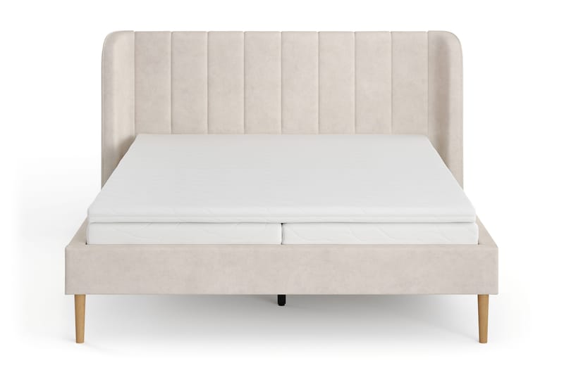 Nattlys sengeramme 160x200 cm eik med HVILA skummadrass og overmadrass i polyeterskum med vaskbart trekk - Beige - Møbler - Senger - Sengeramme & sengestamme
