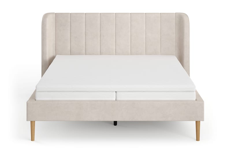 Nattlys sengeramme 160x200 cm eik med HVILA pocketfjærmadrass og overmadrass i lateks med vaskbart trekk - Beige - Møbler - Senger - Sengeramme & sengestamme