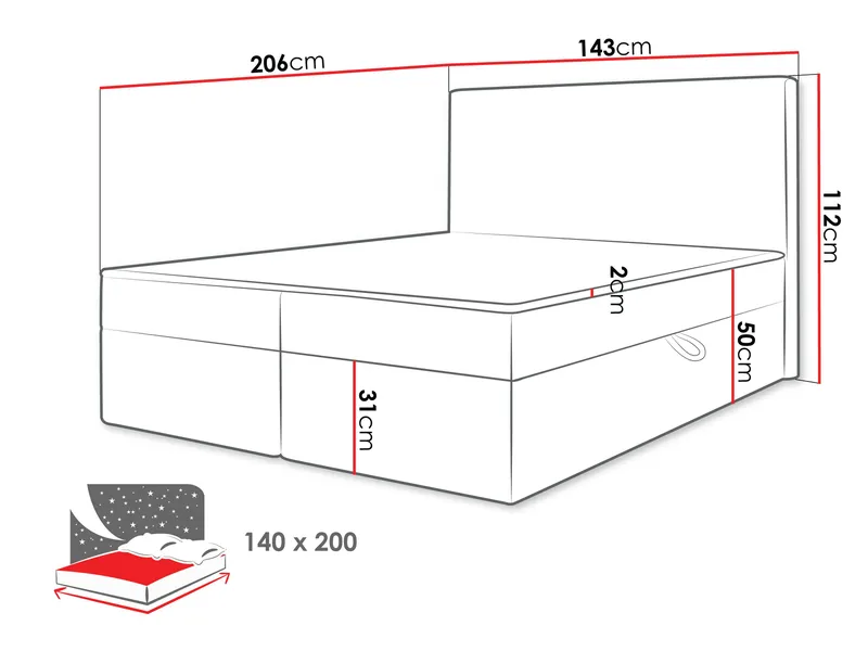 Neyrin Kontinentalseng 140x200 cm med Oppbevaring - Lysegrå - Møbler - Senger - Kontinentalsenger