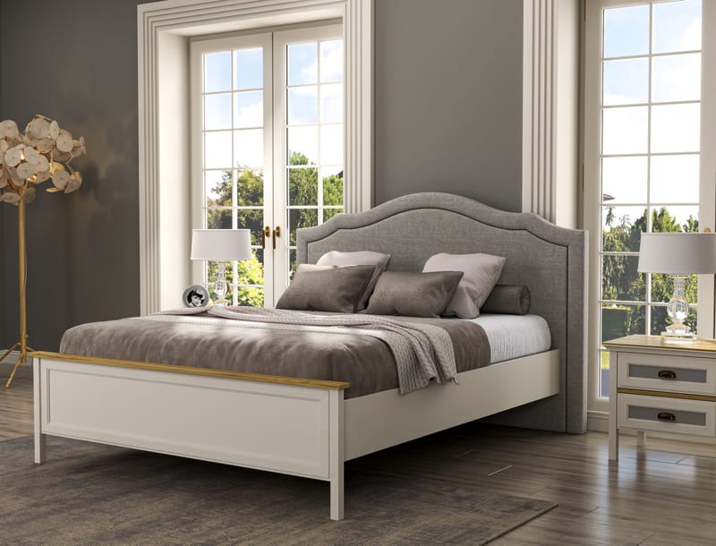 Nimora Dobbeltsengramme 180x200 cm - Krem, eik, grå - Møbler - Senger - Sengeramme & sengestamme