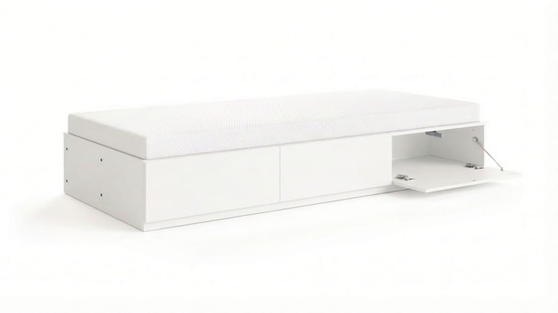 Norrvik sengeramme 90x200 cm med oppbevaring inkludert madrass, Hvit