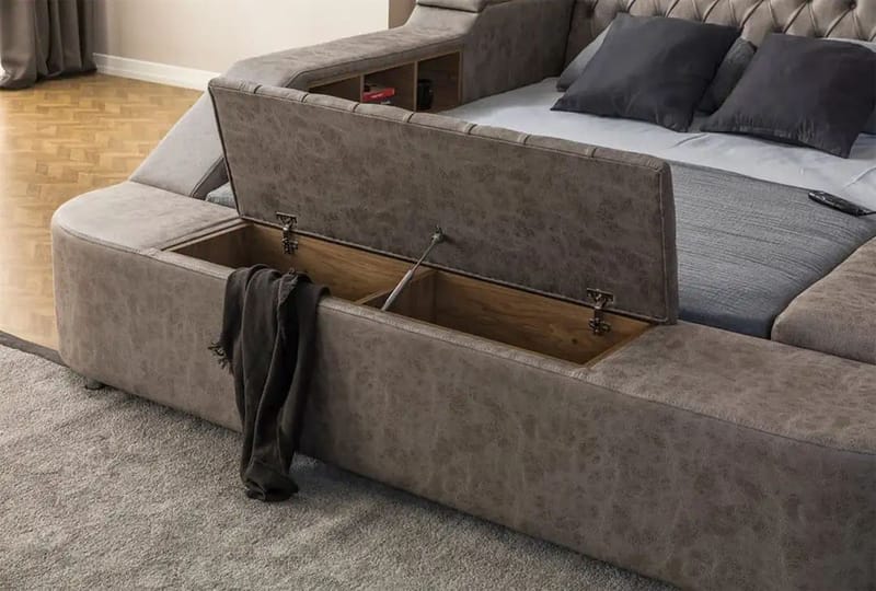 Olyvan sengepakke med benk og oppbevaring 250x290 cm kunstlær - Brun - Møbler - Senger - Sengeramme & sengestamme