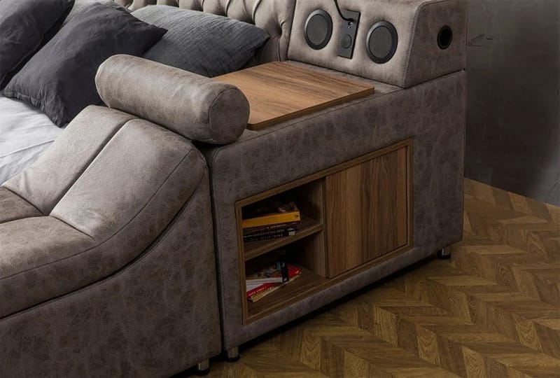 Olyvan sengepakke med benk og oppbevaring 250x290 cm kunstlær - Brun - Møbler - Senger - Sengeramme & sengestamme