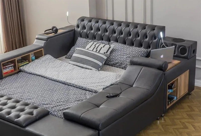 Olyvan sengepakke med benk og oppbevaring 250x290 cm kunstlær - Svart - Møbler - Senger - Sengeramme & sengestamme