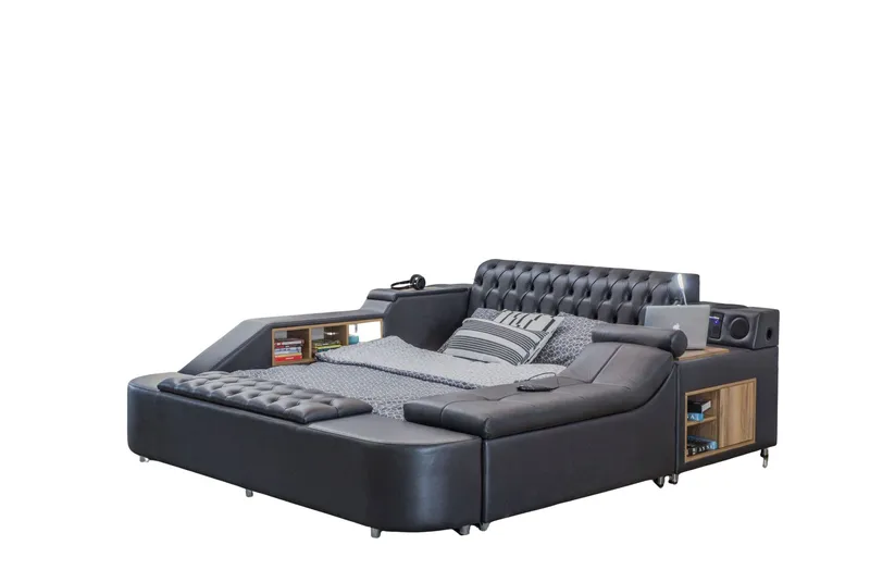 Olyvan sengepakke med benk og oppbevaring 250x290 cm kunstlær, Svart