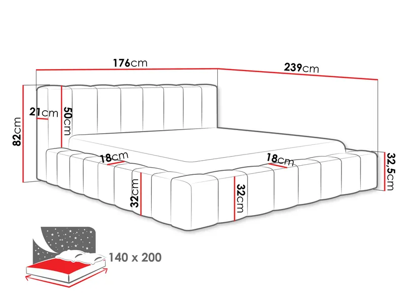 Orvinel Sengeramme 140x200 cm med Oppbevaring - Beige - Møbler - Senger - Sengeramme & sengestamme