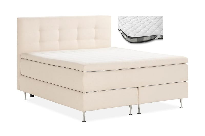 Oslo Lyx Komplett Sengpakke 180x200 cm med Knapper Sengegavl + Madrassbeskytter - Beige - Møbler - Senger - Komplett sengepakke