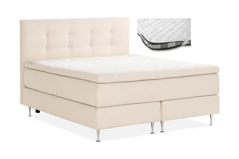 Oslo Lyx Komplett Sengpakke Boucle Knappegavl 160x200 cm + Madrassbeskytter - Beige - Møbler - Senger - Komplett sengepakke