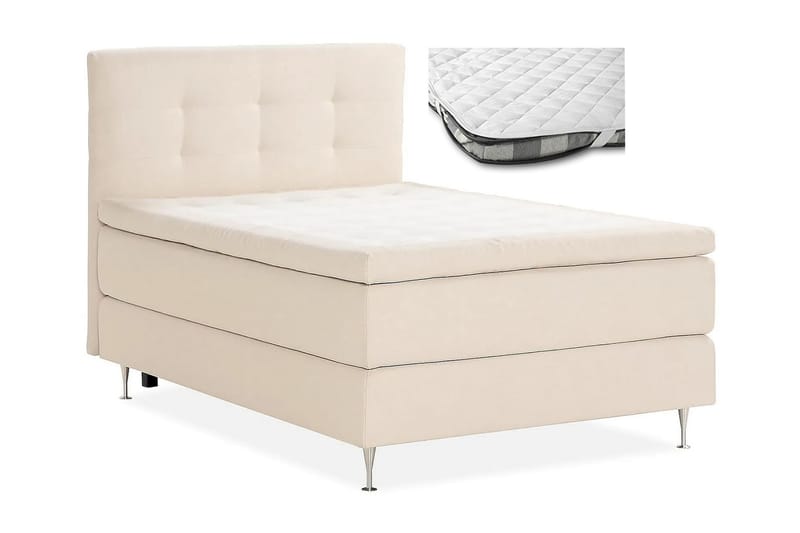 Oslo Lyx Sengepakke Boucle 120x200 Knappad Gavl + Madrassbeskytter - Lysebeige - Møbler - Senger - Komplett sengepakke