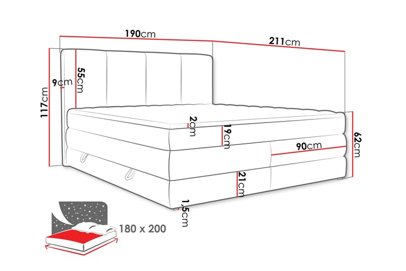 Pinta Oppbevaringsseng 180x200 cm - Grå - Møbler - Senger - Komplett sengepakke