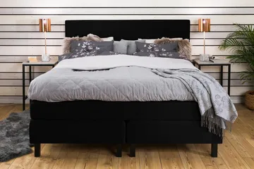 Princess Sengepakke – Kontinentalseng 160x200 cm i Stoff med Sengegavl + Overmadrass med Fasthetsgrad Medium - Svart - Møbler - Senger - Kontinentalsenger