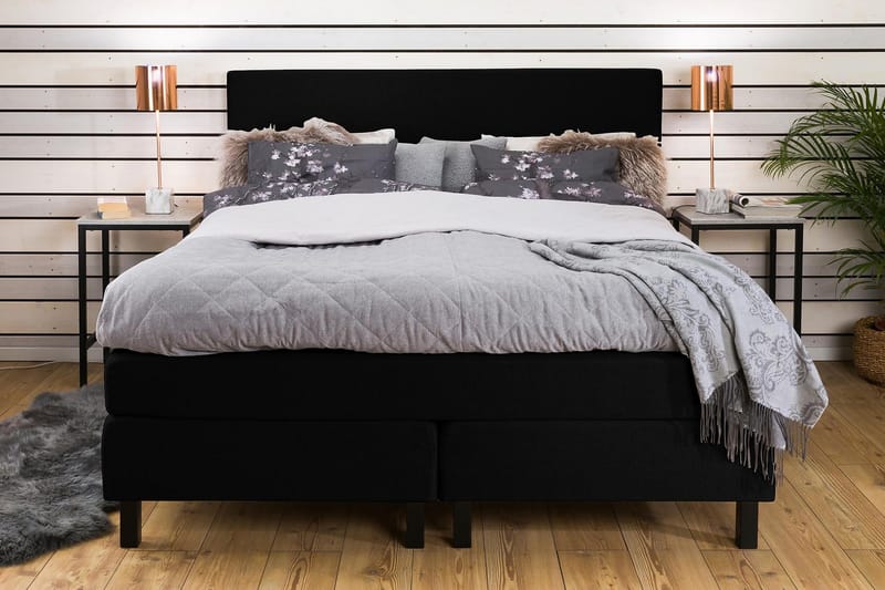 Princess Sengepakke – Kontinentalseng 160x200 cm i Stoff med Sengegavl + Overmadrass med Fasthetsgrad Medium - Svart - Møbler - Senger - Kontinentalsenger