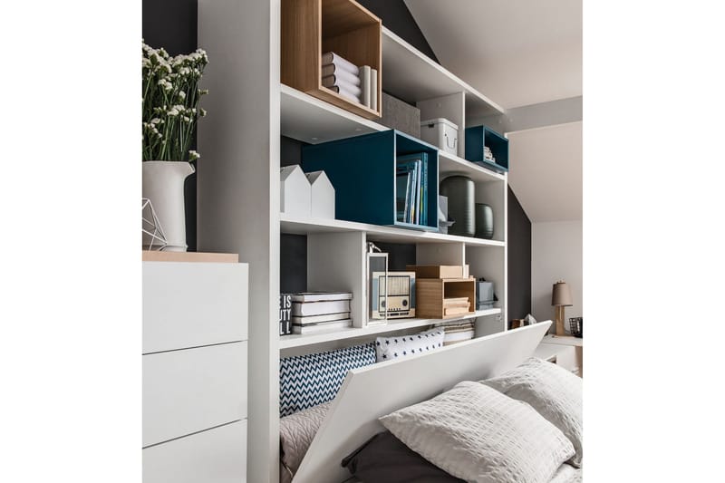 4You Sengeramme med Oppbevaring 160x200 cm i Tre med Sengegavl - Hvit - Møbler - Senger - Sengeramme & sengestamme