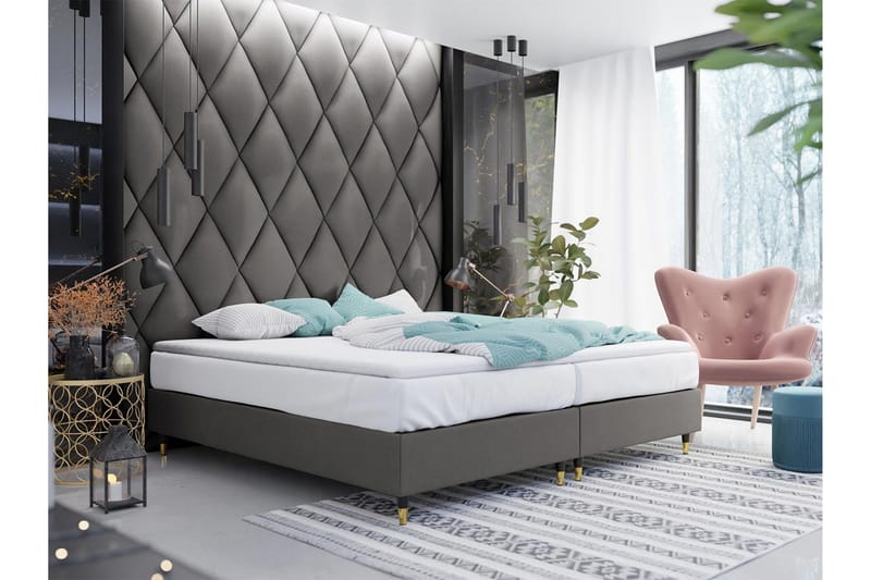 Adeliza Rammeseng 140x200 cm - Fløyel/Grå/Tre/Metall - Møbler - Senger - Rammeseng
