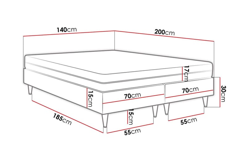 Adeliza Rammeseng 140x200 cm - Kunstlær/Hvit/Tre/Metall - Rammeseng