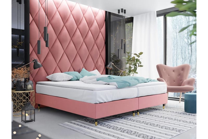 Adeliza Rammeseng 160x200 cm - Fløyel/Rosa/Tre/Metall - Møbler - Senger - Rammeseng