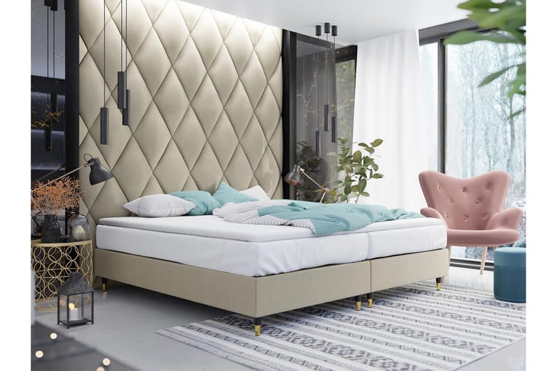 Adeliza Rammeseng 180x200 cm - Fløyel/Beige/Tre/Metall - Møbler - Senger - Rammeseng