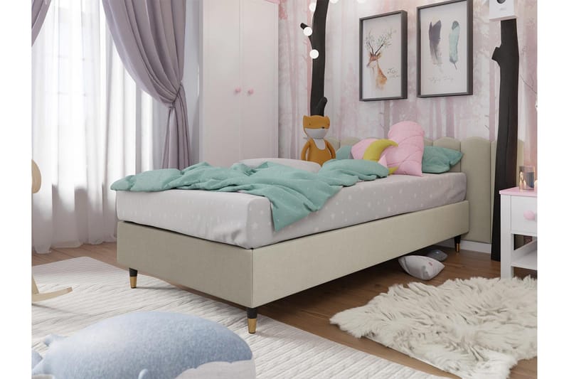 Adeliza Rammeseng 90x200 cm - Fløyel/Beige/Tre/Metall - Møbler - Senger - Rammeseng