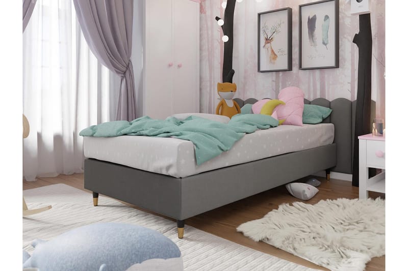 Adeliza Rammeseng 90x200 cm - Fløyel/Grå/Tre/Metall - Møbler - Senger - Rammeseng