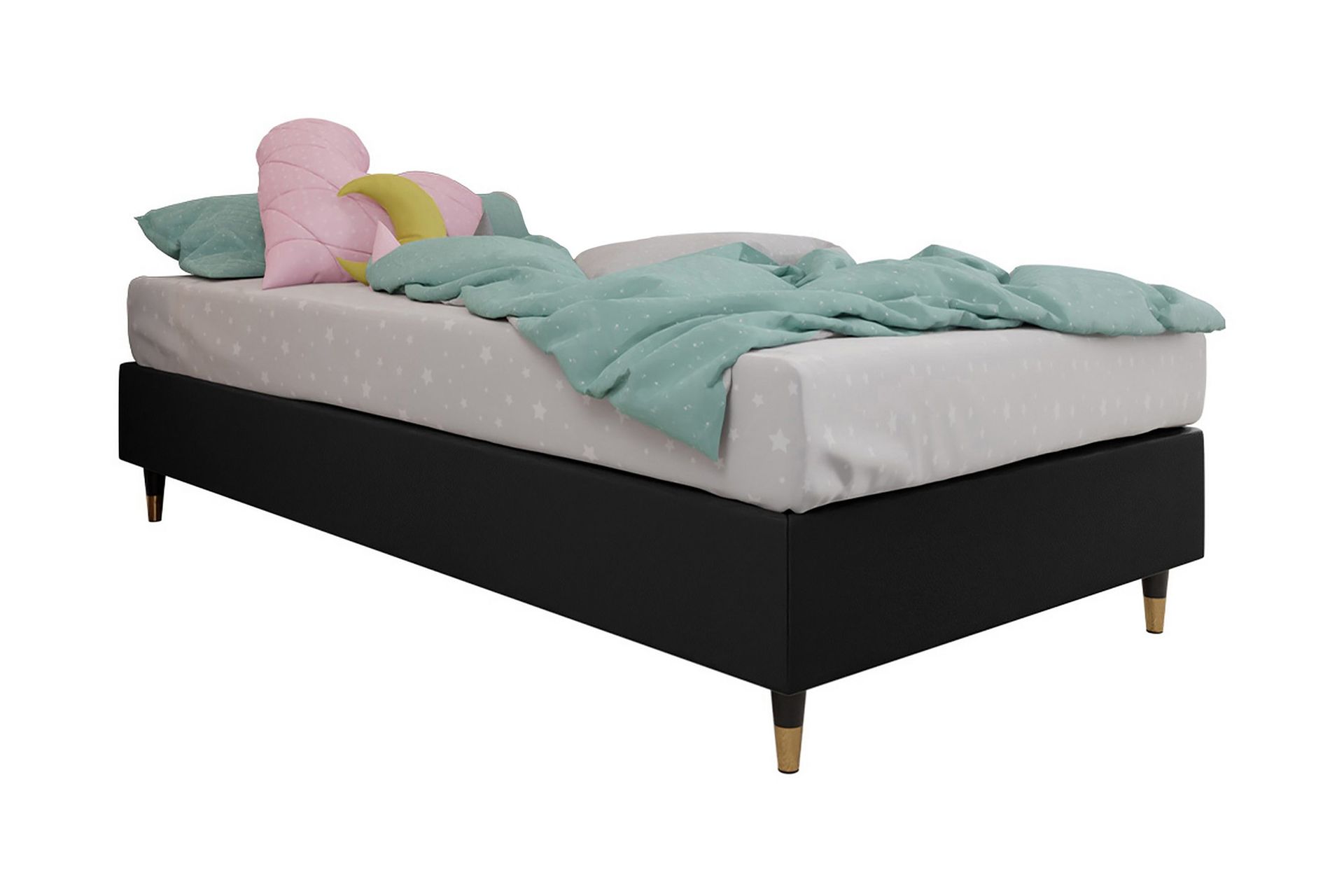 Adeliza Rammeseng 90x200 cm - Kunstlær/Svart/Tre/Metall