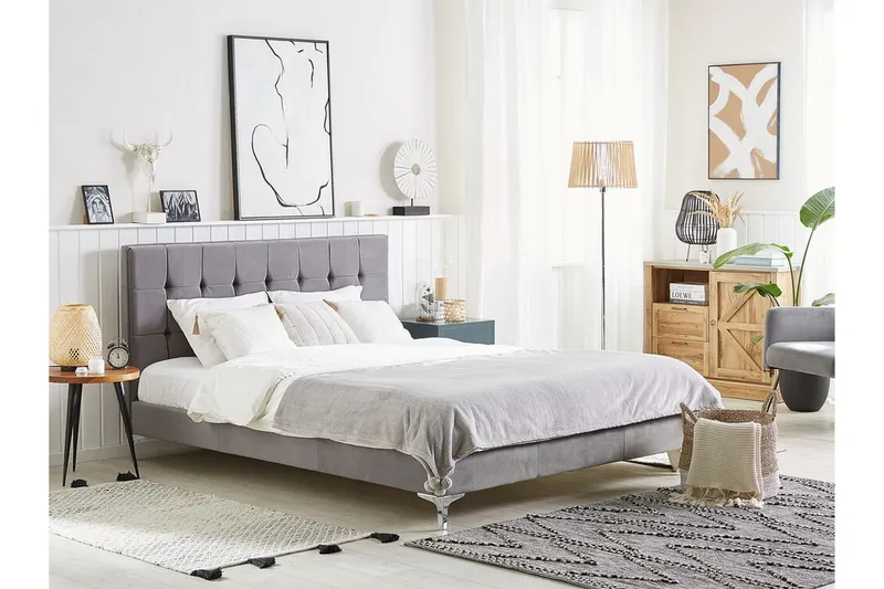 Amberta Rammeseng 140x200 cm - Fløyel/Grå - Møbler - Senger - Rammeseng