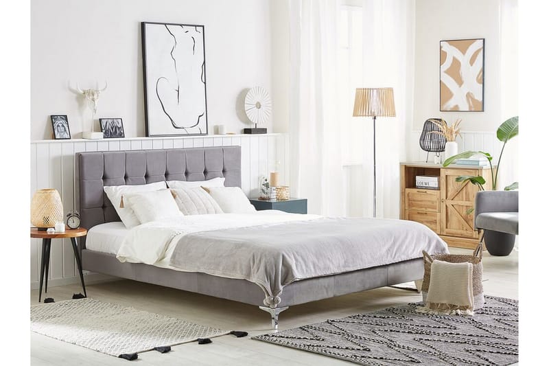 Amberta Rammeseng 140x200 cm - Fløyel/Grå - Møbler - Senger - Rammeseng