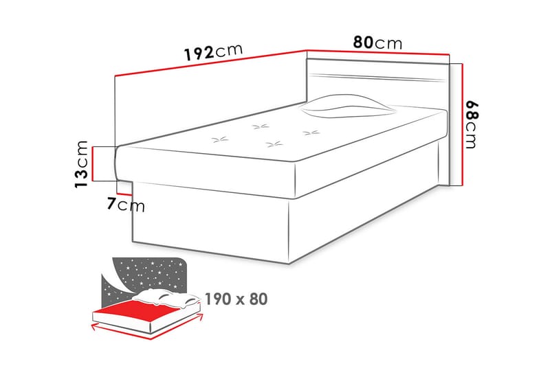 Berta Rammeseng 192x80x68 cm - Enkeltsenger - Rammeseng