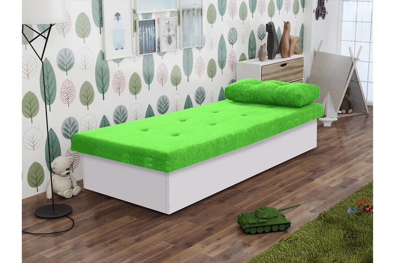 Berta Sengeramme 80x190 cm i Stoff med Overmadrass - Limegrønn - Møbler - Senger - Sengeramme & sengestamme