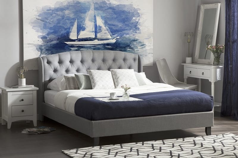 Bordeaux Sengeramme 180x200 cm i Stoff med Sengegavl - Grå - Møbler - Senger - Sengeramme & sengestamme