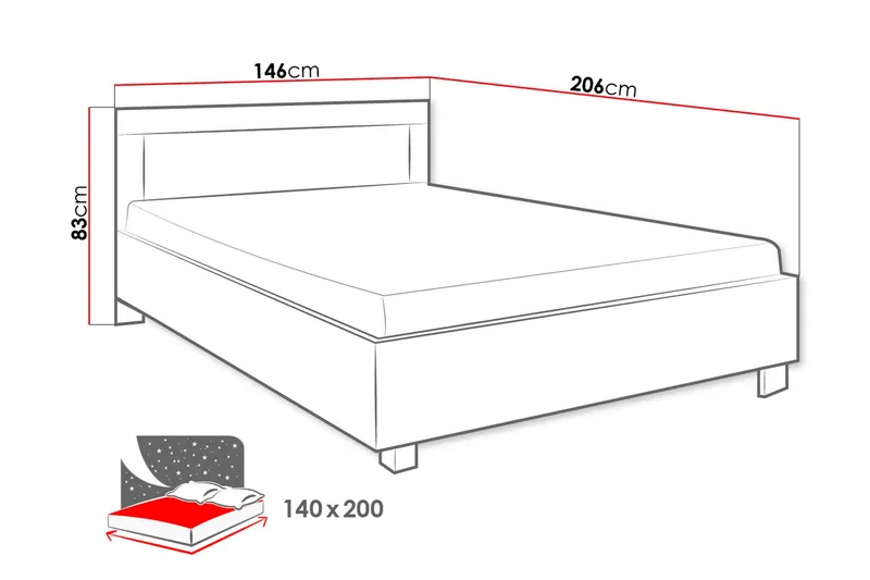 Cezar Seng 206x166x83 cm - Beige / Hvit - Møbler - Senger - Komplett sengepakke