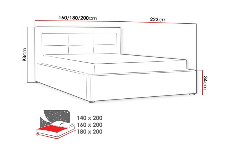Clasic Rammeseng 223x200x93 cm - Møbler - Senger - Rammeseng