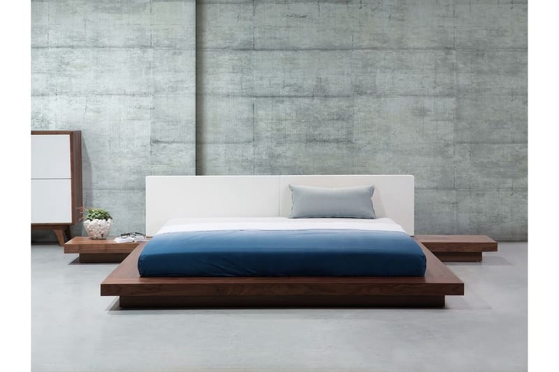 Dobbeltseng ZEN med Nattbord og LED 180x200 brun - Brun - Møbler - Senger - Rammeseng