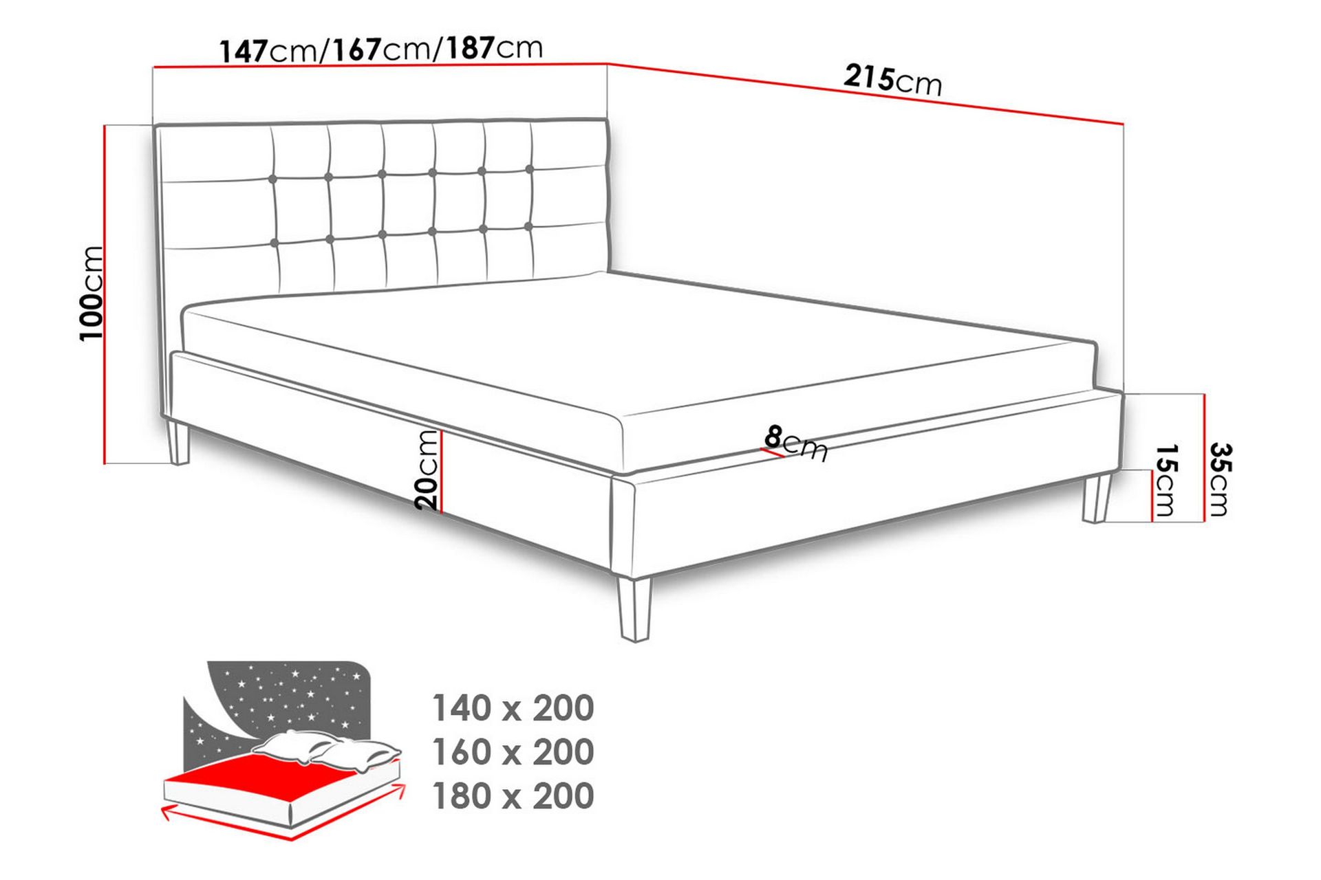 Gallardo Rammeseng 215x146x106 cm - Møbler - Senger - Rammeseng