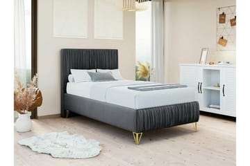 Gortin Sengepakke – Sengeramme 90x200 cm i Fløyel med Sengegavl + Overmadrass - Grå - Møbler - Senger - Komplett sengepakke