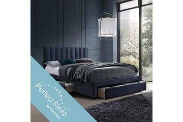 Grace Sengepakke med Oppbevaring 160x200 cm i Fløyel med Sengegavl + Overmadrass - Blå - Møbler - Senger - Komplett sengepakke