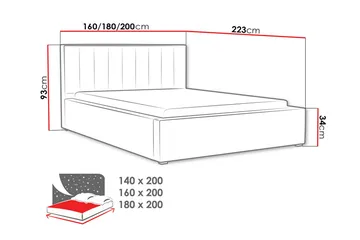 Ideal Rammeseng 223x160x93 cm - Møbler - Senger - Sengeramme & sengestamme