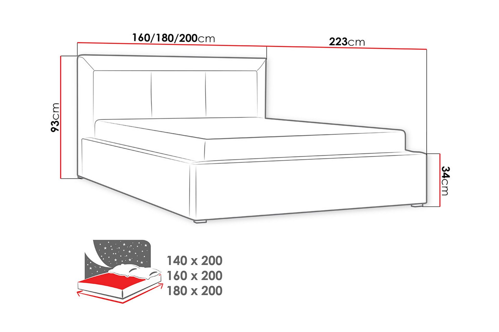 Modena Rammeseng 223x200x93 cm - Møbler - Senger - Rammeseng