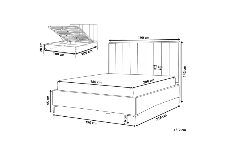 Sezanne Rammeseng 180x200 cm med Oppbevaring - Fløyel/Blå - Rammeseng