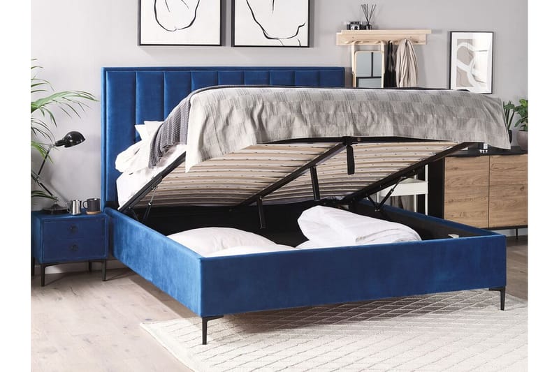 Sovrumsset Dobbeltseng 140x200 cm marineblå SEZANNE - Blå - Rammeseng - Komplett sengepakke