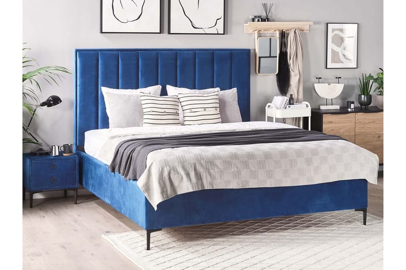Sovrumsset Dobbeltseng 140x200 cm marineblå SEZANNE - Blå - Rammeseng - Komplett sengepakke