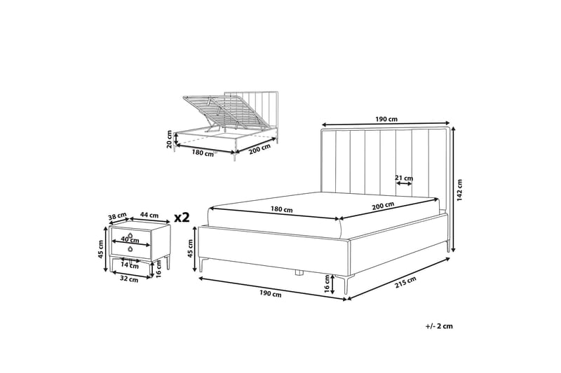 Sovrumsset Dobbeltseng 180x200 cm grå SEZANNE - Grå - Møbler - Senger - Rammeseng