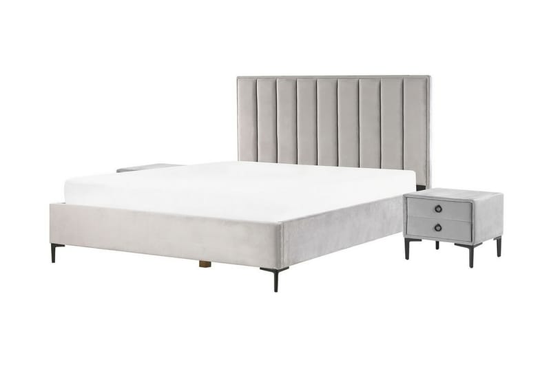 Sovrumsset Dobbeltseng 180x200 cm grå SEZANNE - Grå - Komplett sengepakke - Rammeseng