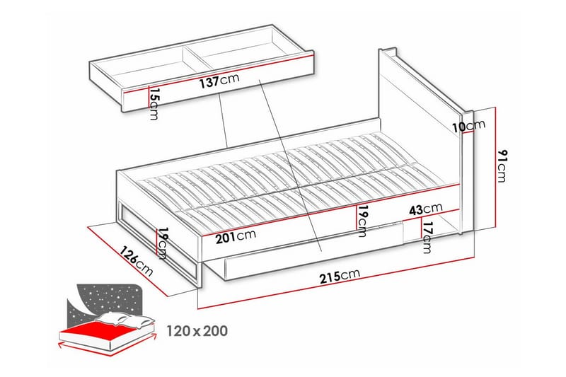 Rathmore Sengeramme 120x200 cm - Mørkegrå - Sengeramme & sengestamme